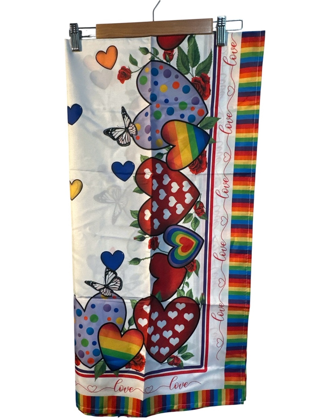 Rainbow‎ Hearts Decorative Table Cloth 60 x 60